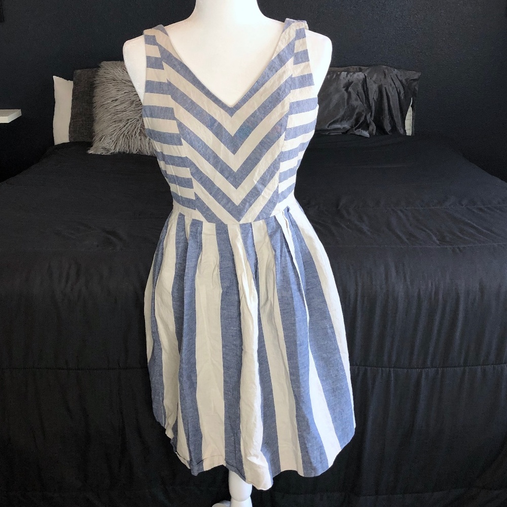 Blue Striped Fit and Flare Dress
